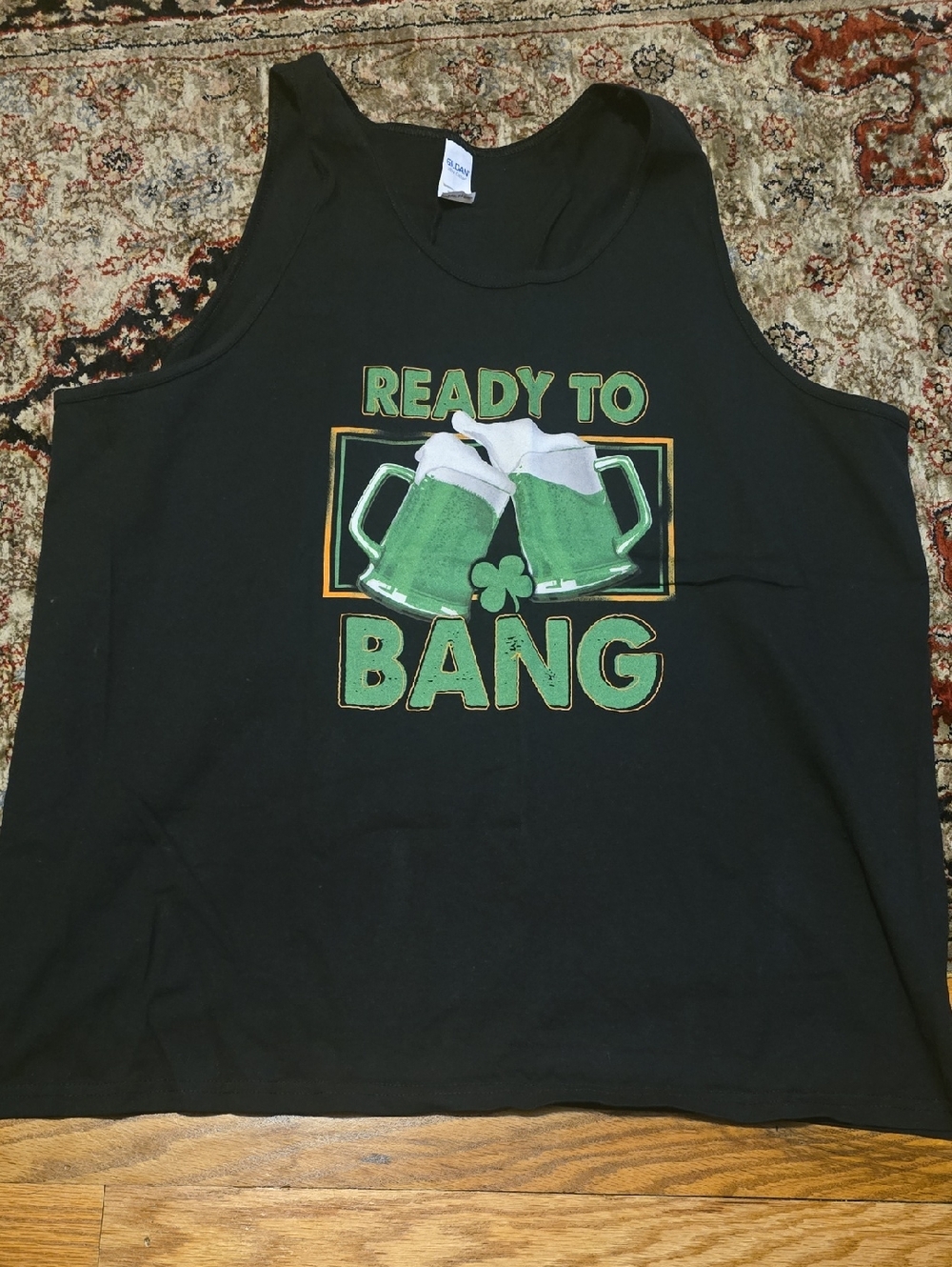 Gildan Black Tank Top with Green Beer Mug Graphic